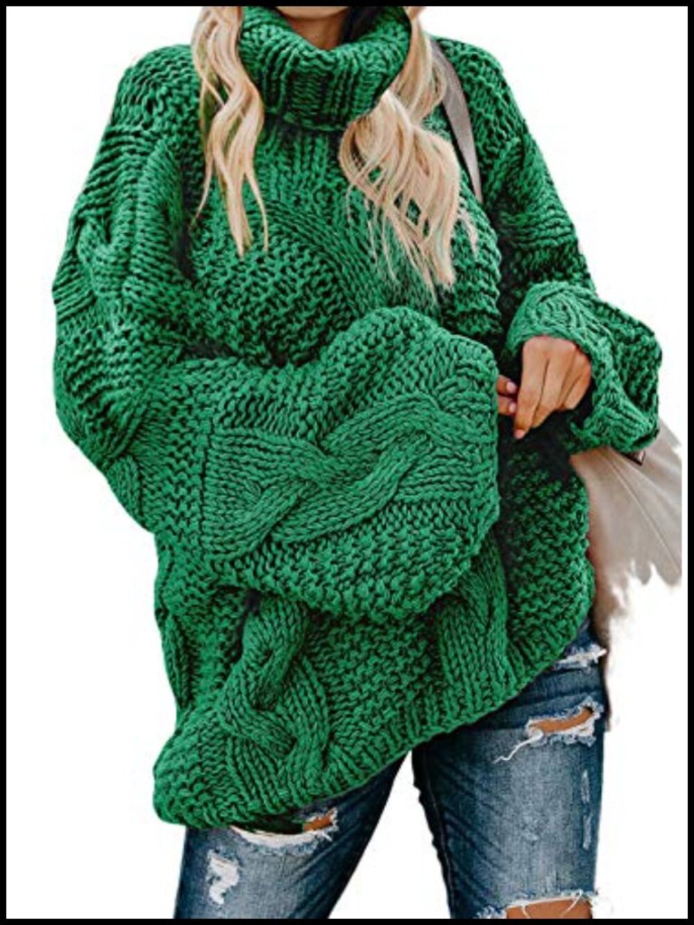 Chunky Cable Knit Turtleneck Pullover Sweater Cotton Acrylic Cozy Oversized